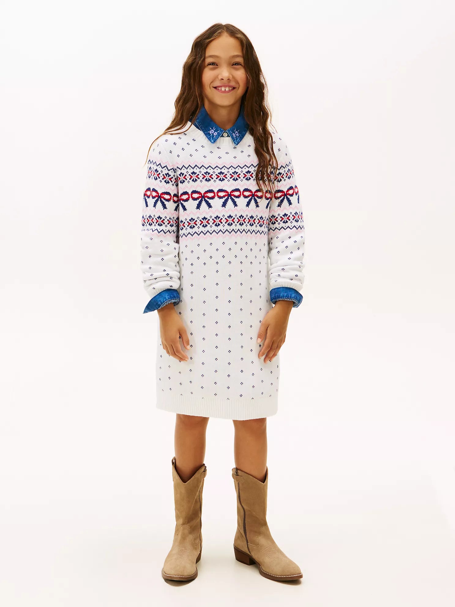 TOMMY Girls Fair Isle Bow Sweater Dress
