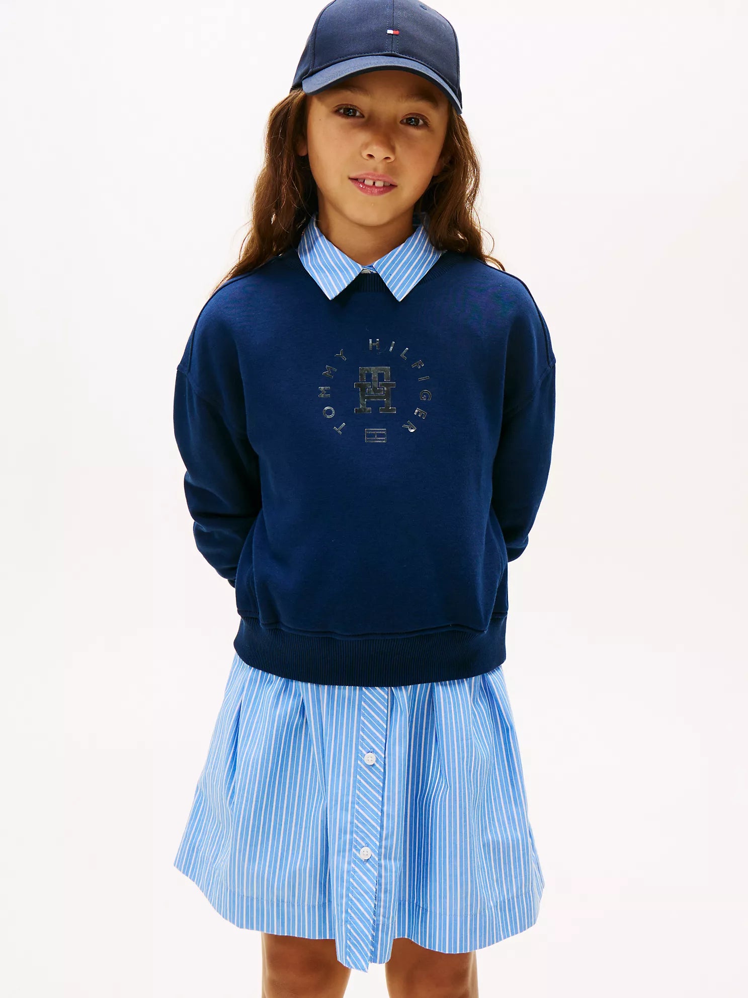 TOMMY Girls Kids' Foil Circle Logo Sweatshirt Carbon Navy