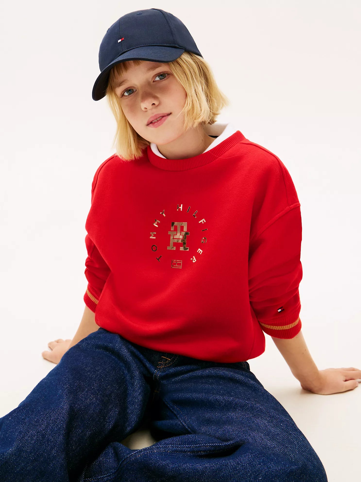 TOMMY Girls Kids' Foil Circle Logo Sweatshirt Deep Crimson
