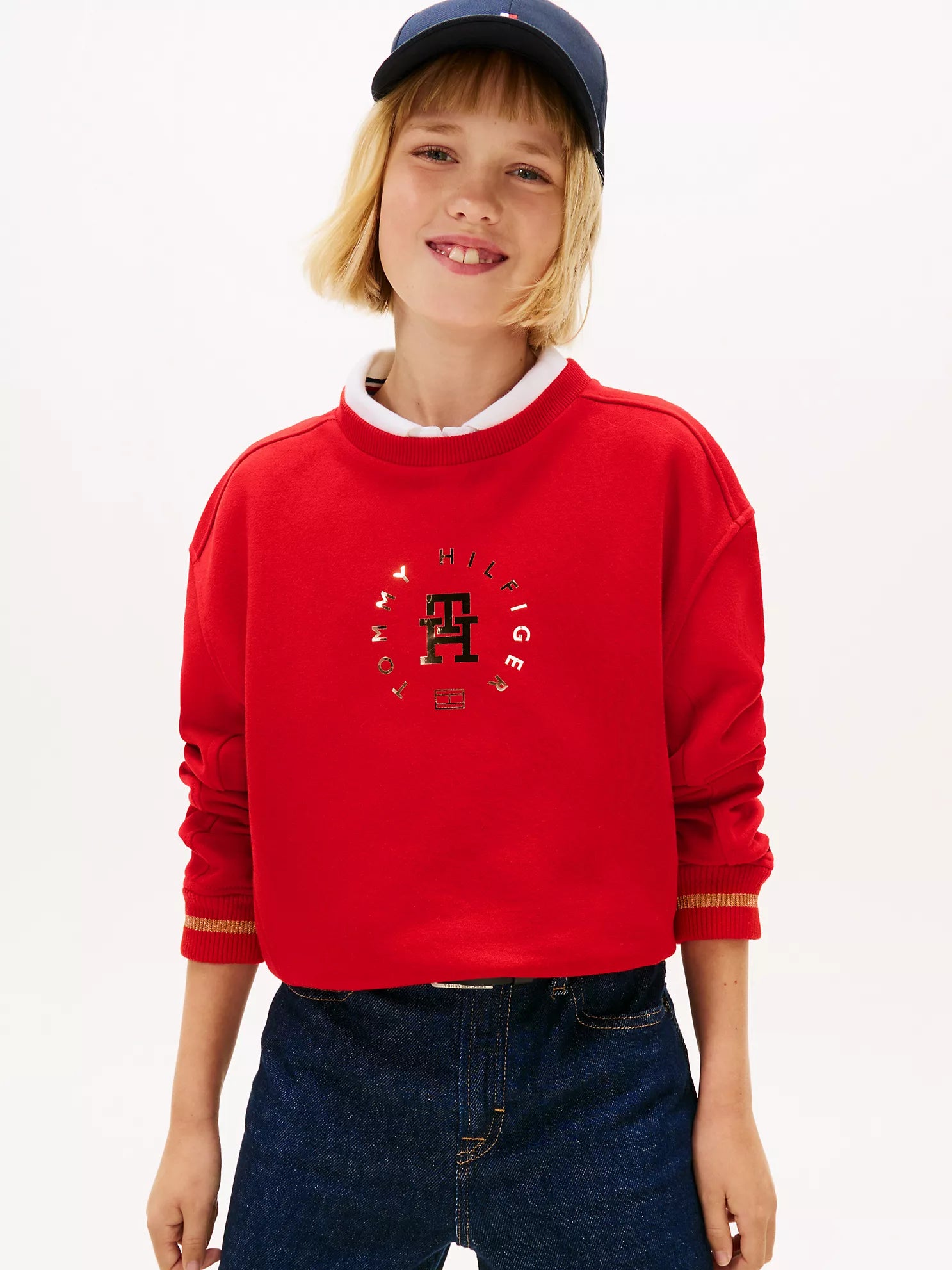 TOMMY Girls Kids' Foil Circle Logo Sweatshirt Deep Crimson