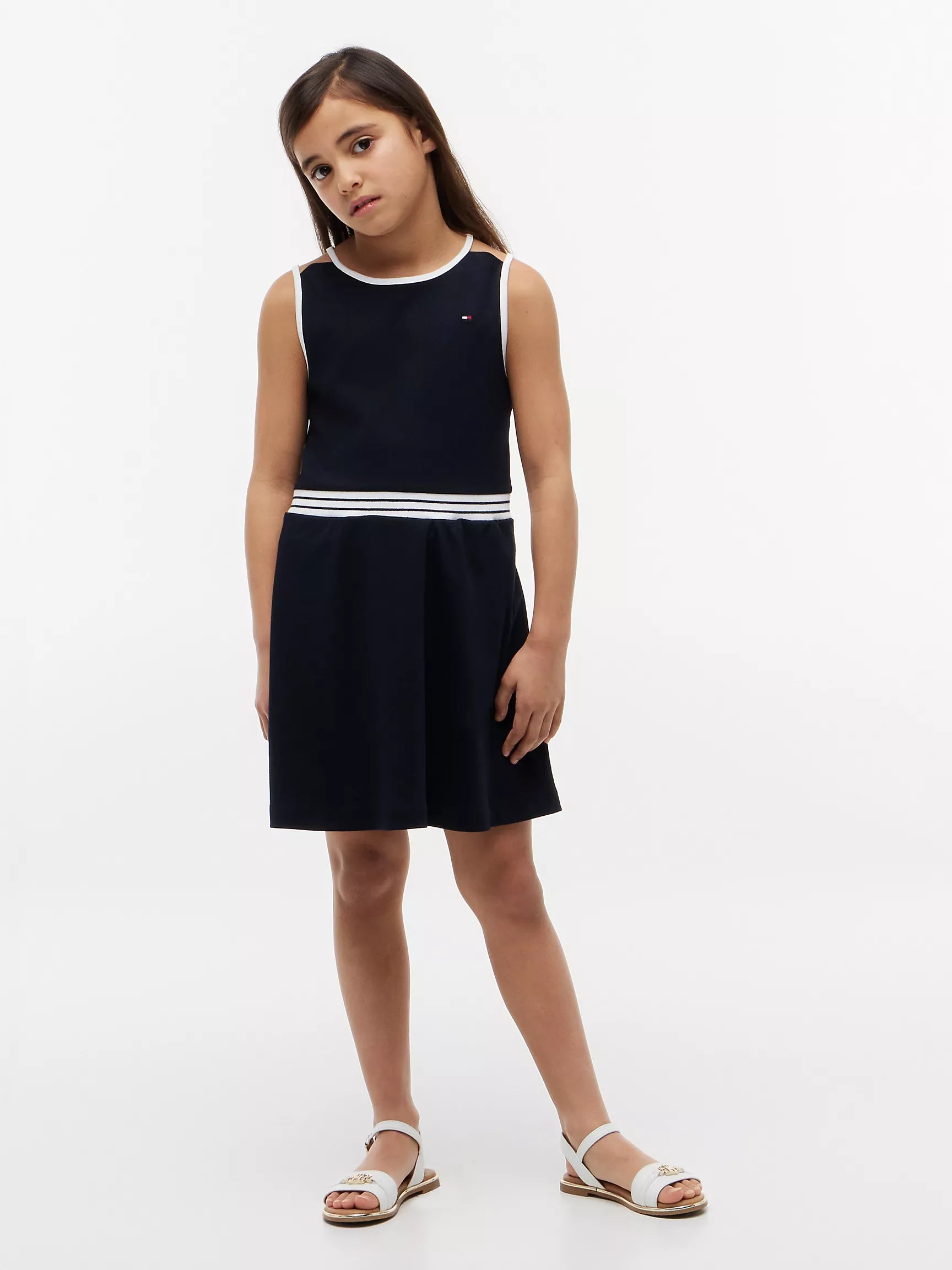 Tommy Girls' Sleeveless Skater Dress-Navy Blue