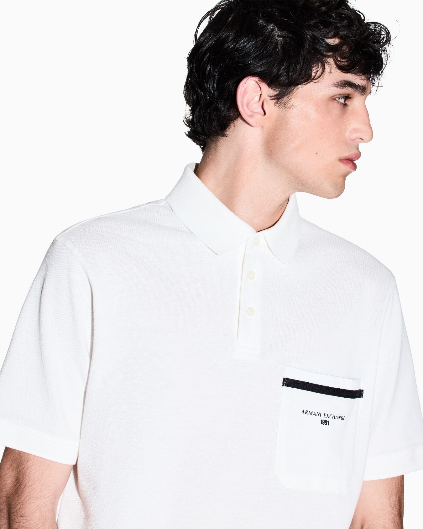 Armani Exchange Men's Regular pique polo shirt with pocket-White