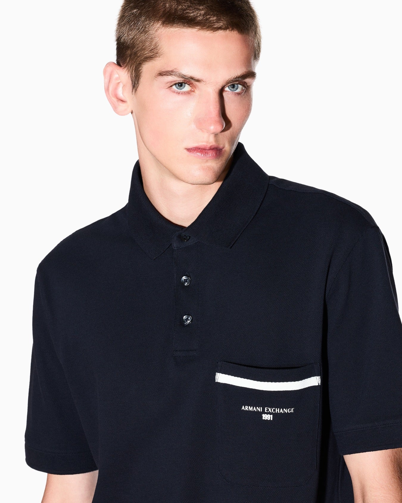 Armani Exchange Men's Regular pique polo shirt with pocket-Navy Blue