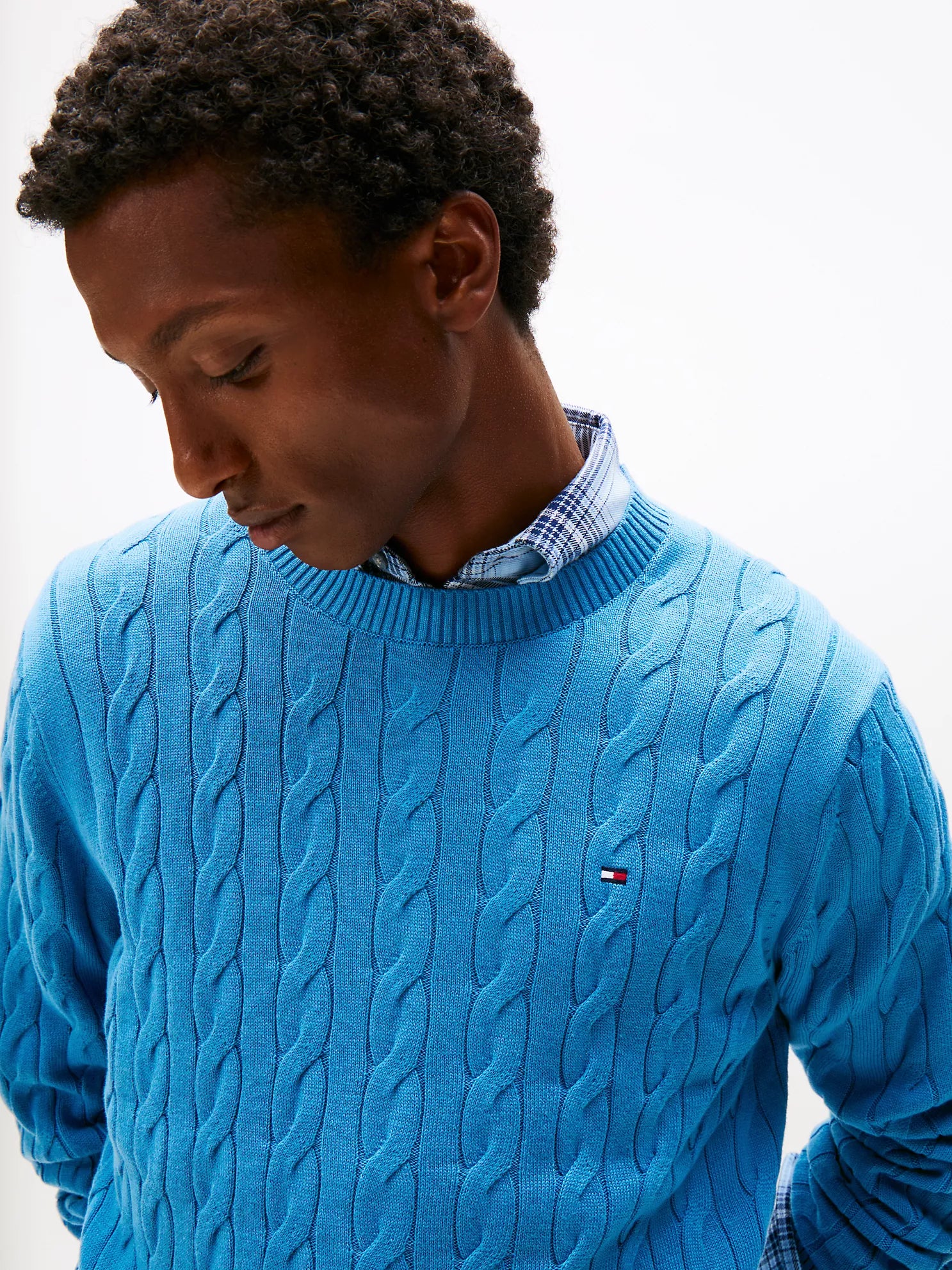 Tommy Hilfiger MENS' Cable Knit Crewneck Sweater Dusty Indigo