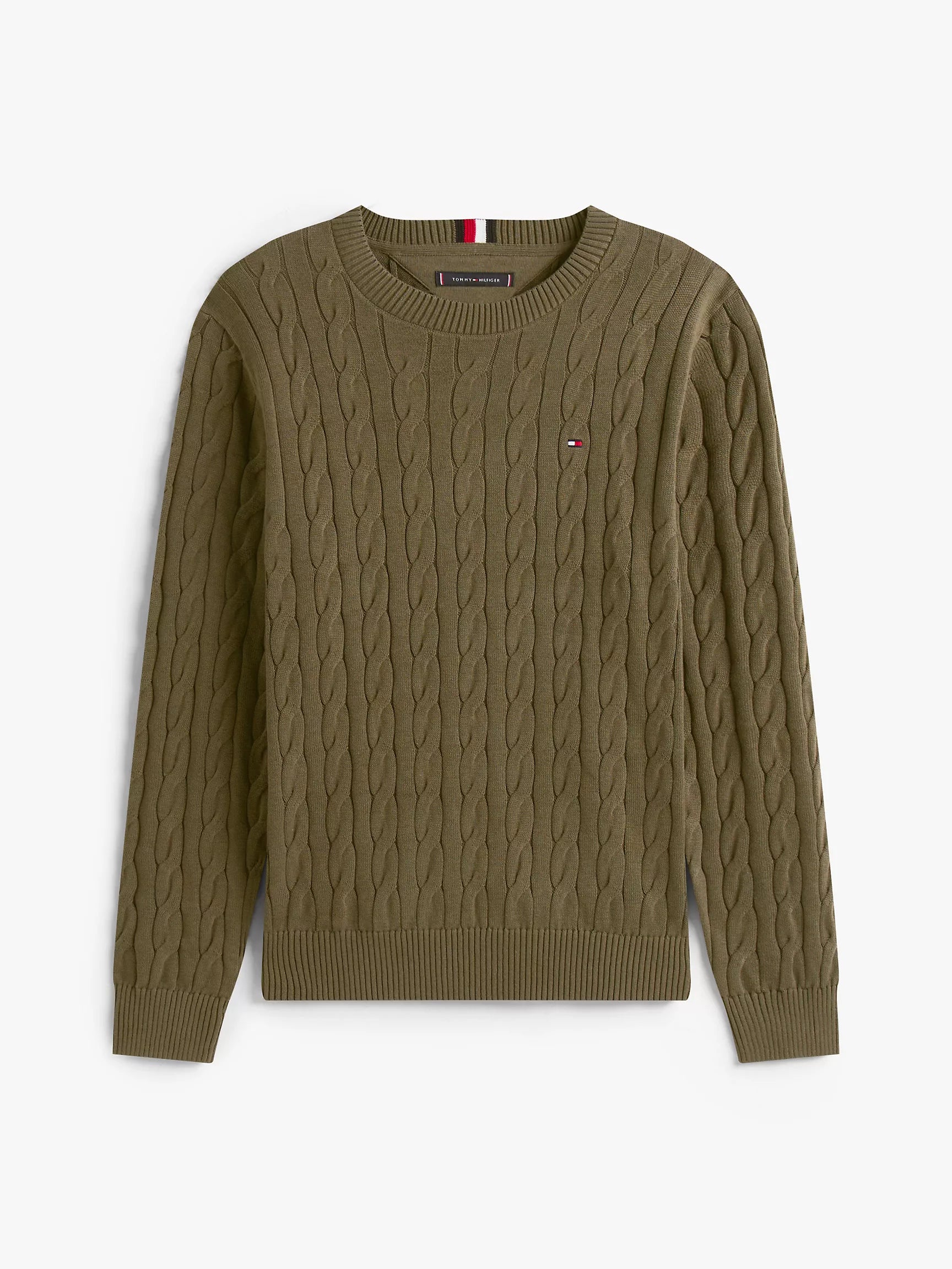 Tommy Hilfiger MENS' Cable Knit Crewneck Sweater Army Green