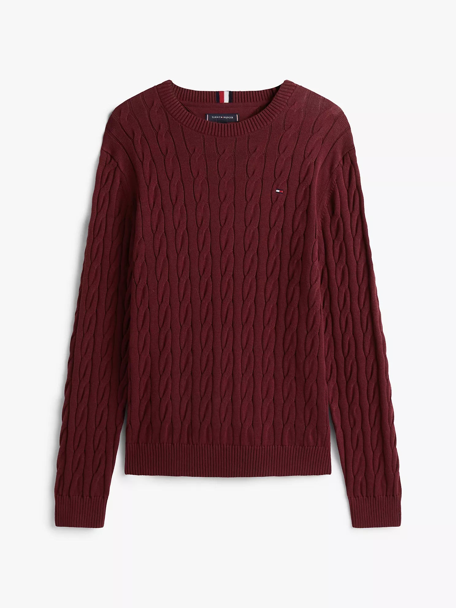 Tommy Hilfiger MENS' Cable Knit Crewneck Sweater Deep Rouge