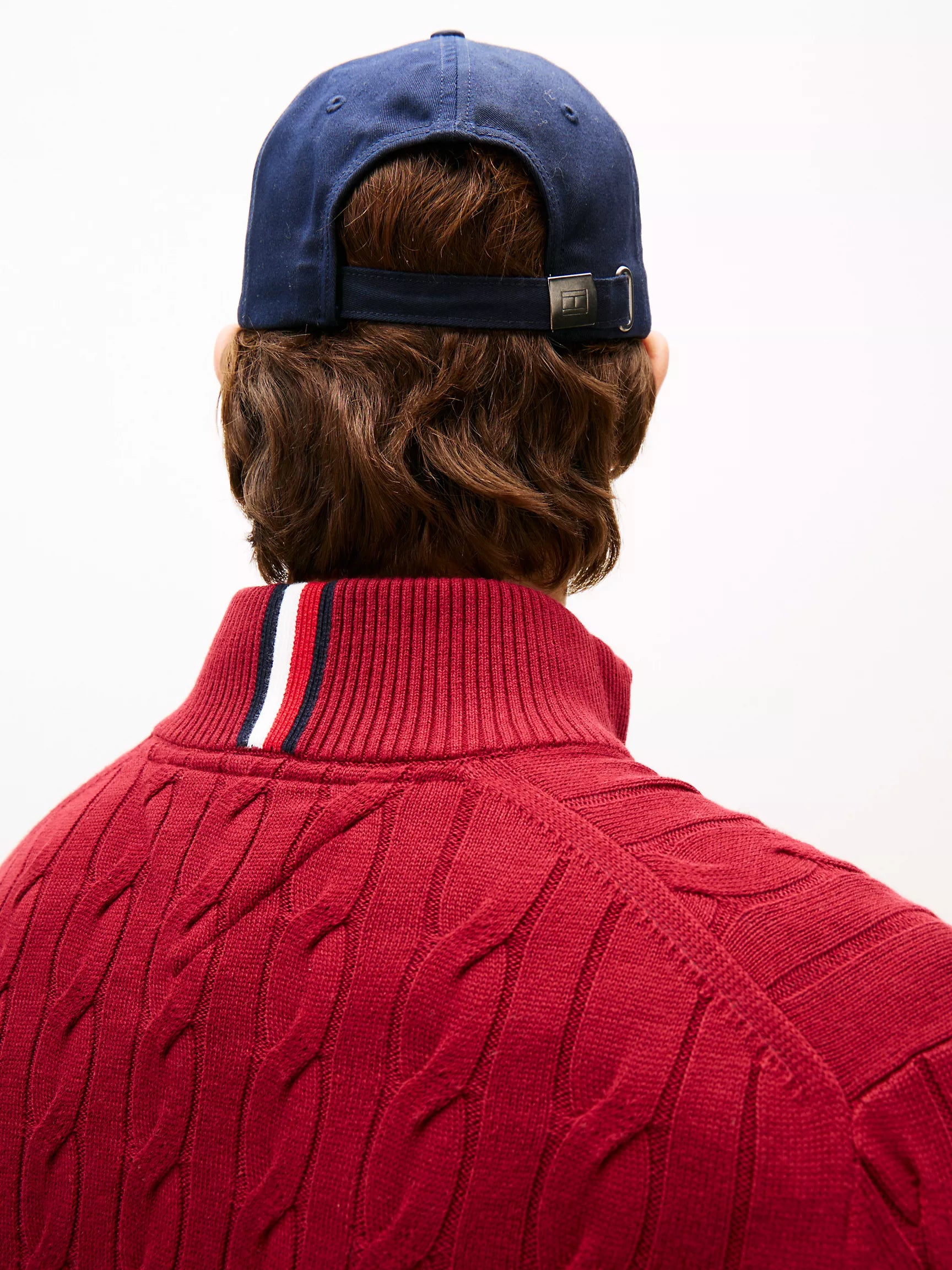 Mens' Tommy Cable Knit Quarter-Zip Sweater Rouge