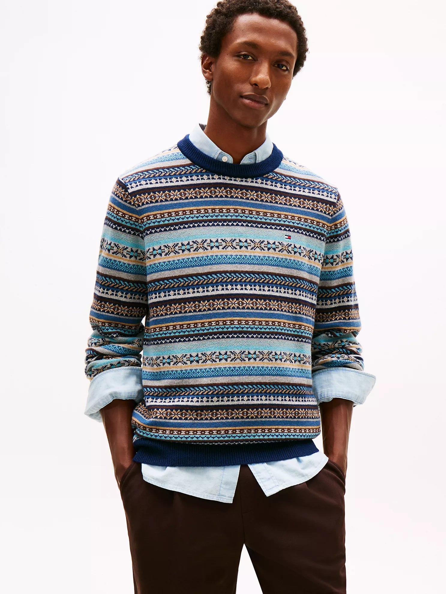 Tommy Mens' Allover Fair Isle Wool-Blend Sweater