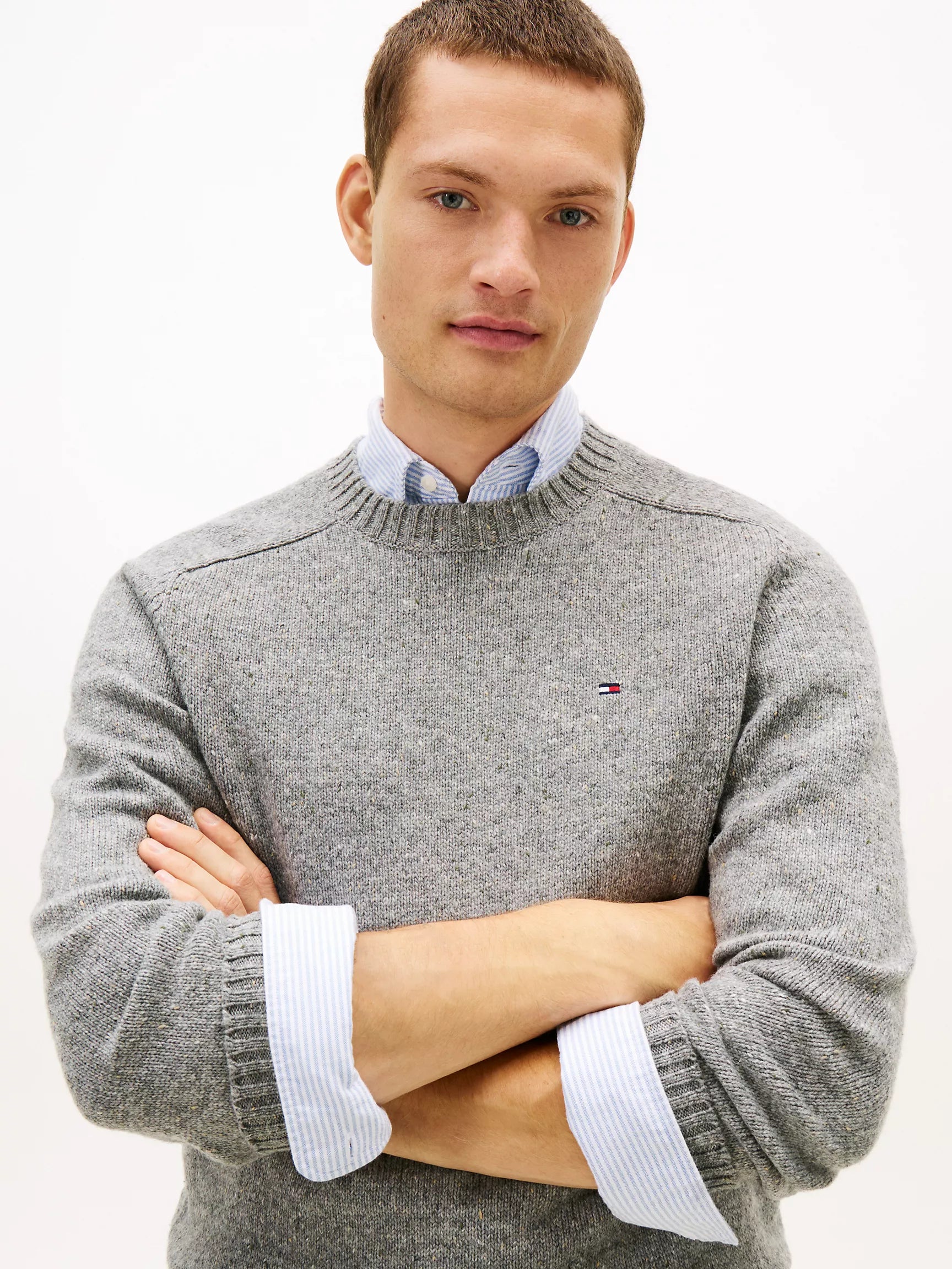 Tommy MENS' Donegal Wool-Blend Crewneck Sweater Grey Heather