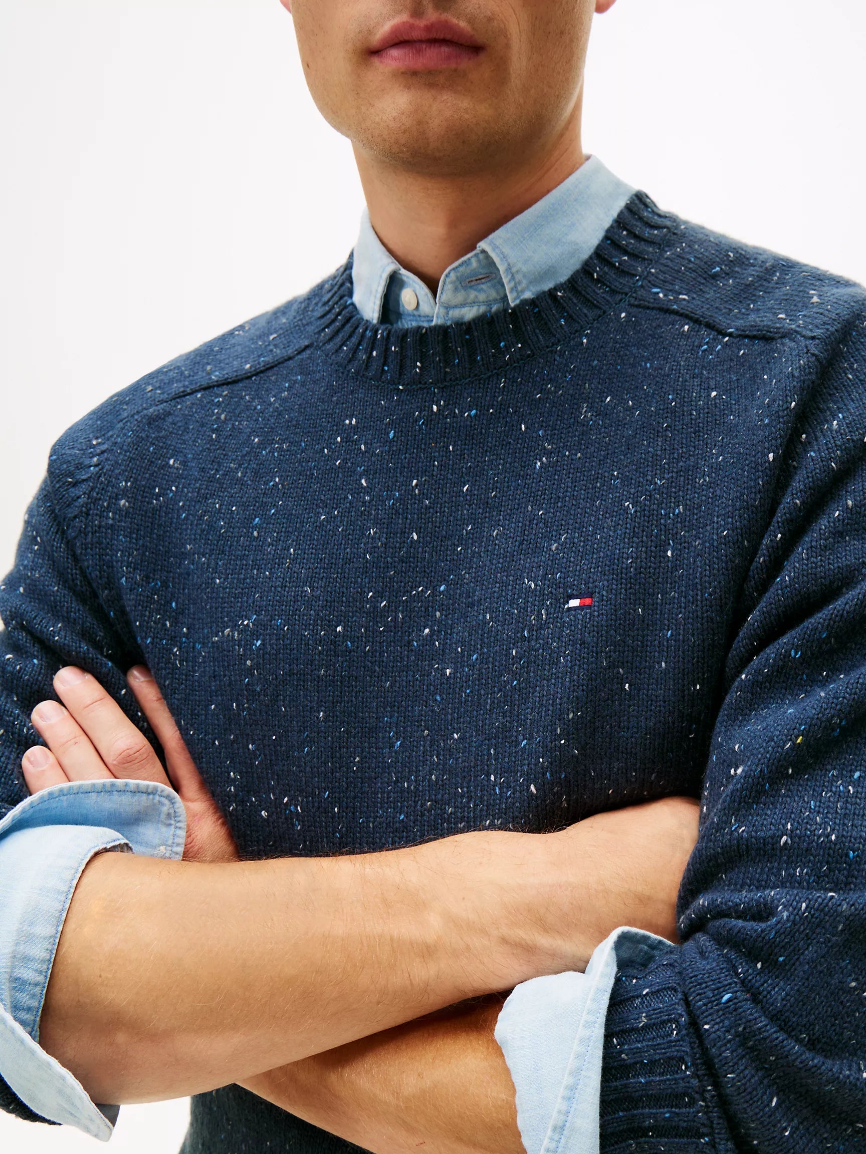 Tommy MENS' Donegal Wool-Blend Crewneck Sweater Military Denim