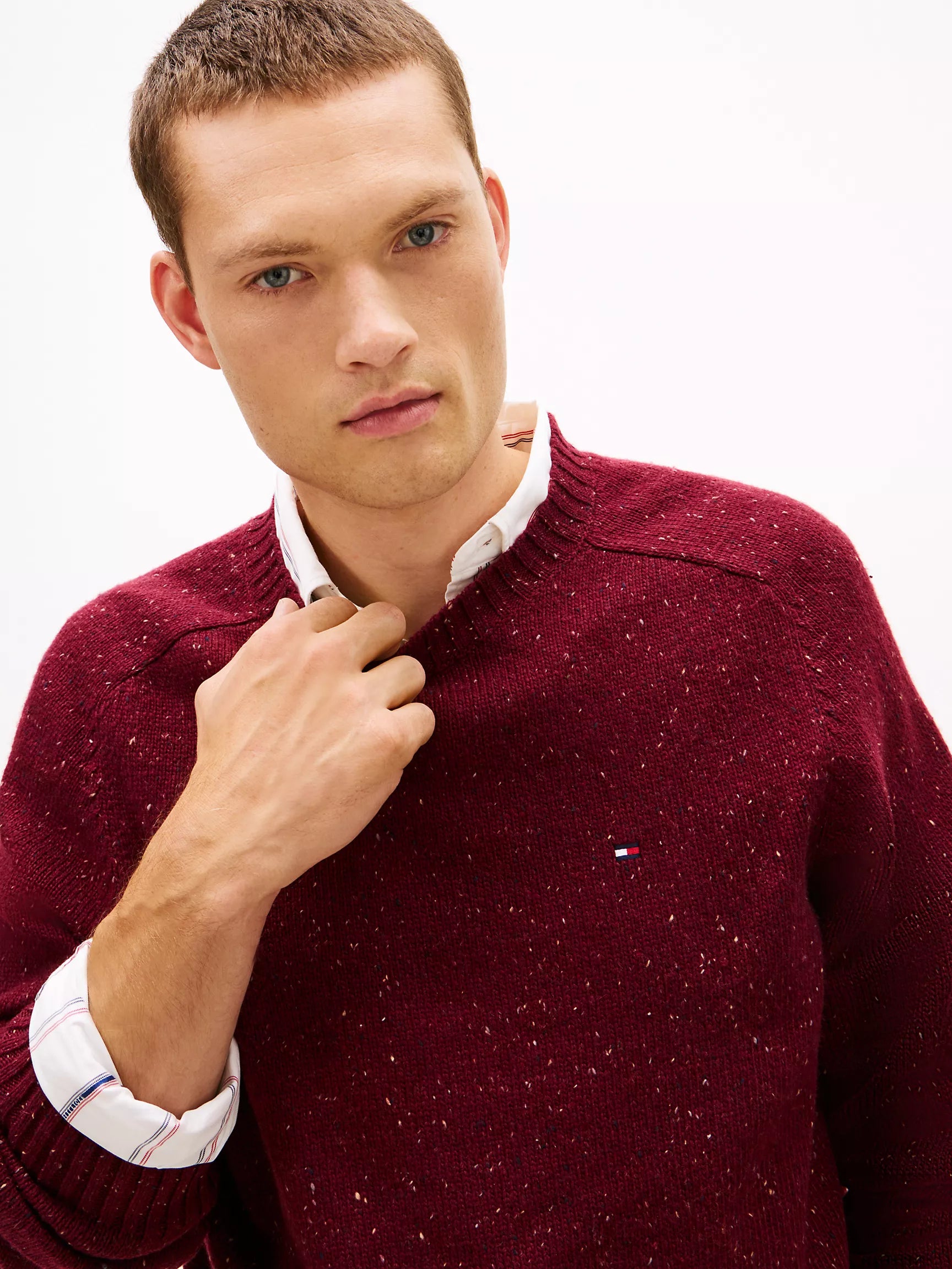 Tommy MENS' Donegal Wool-Blend Crewneck Sweater Deep Rouge