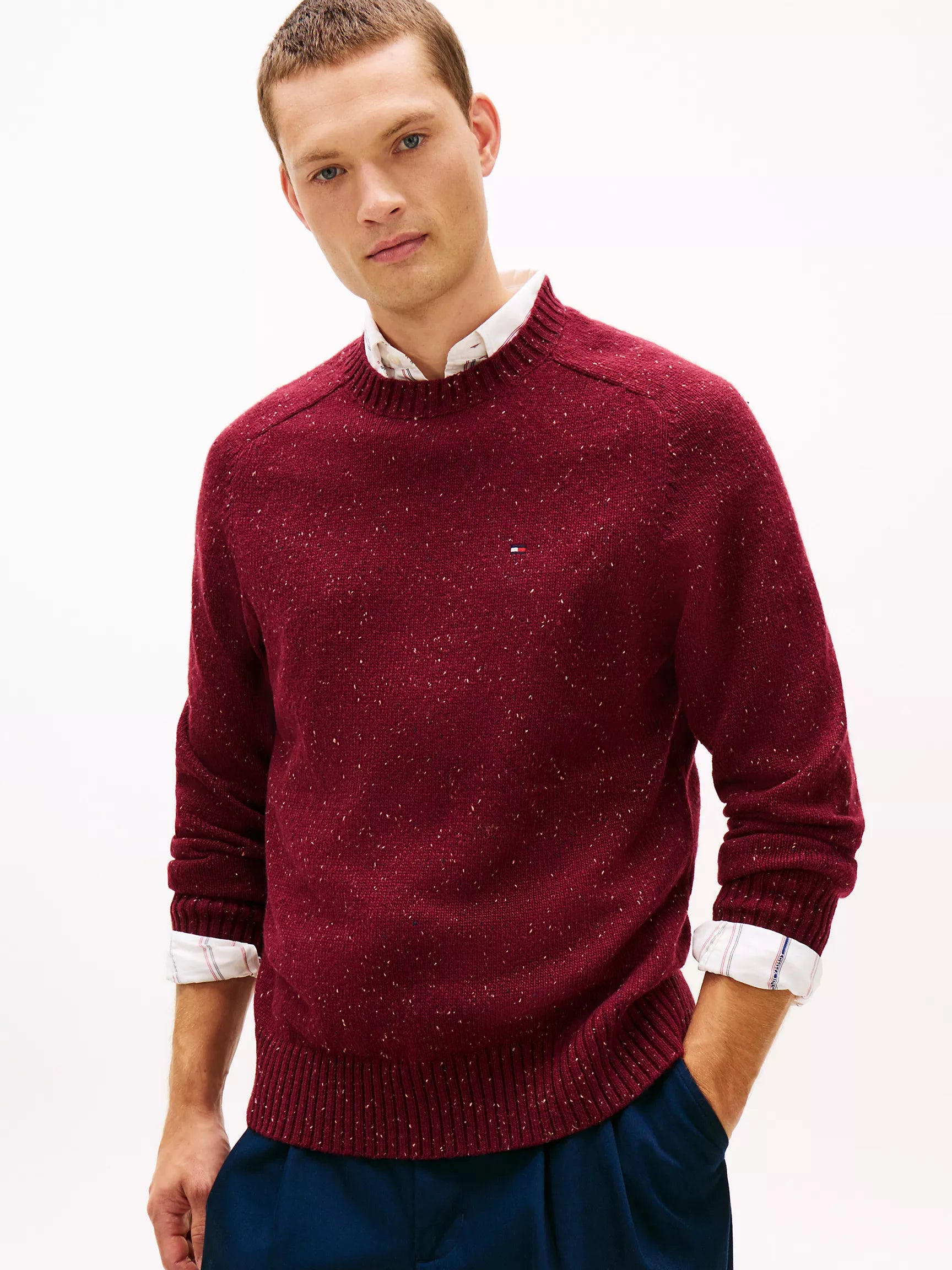 Tommy MENS' Donegal Wool-Blend Crewneck Sweater Deep Rouge
