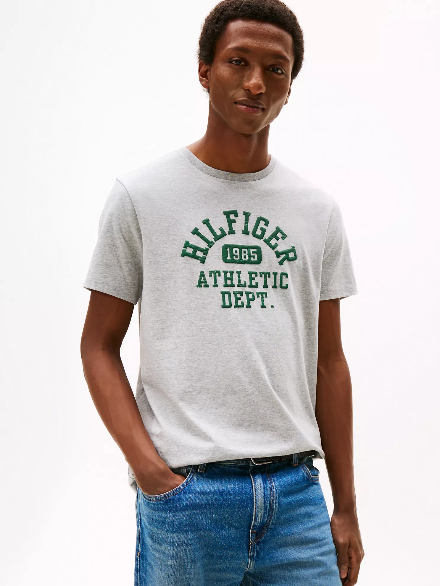 Tommy Hilfiger MENS' Hilfiger 1985 Athletic Logo T-Shirt Grey Heather