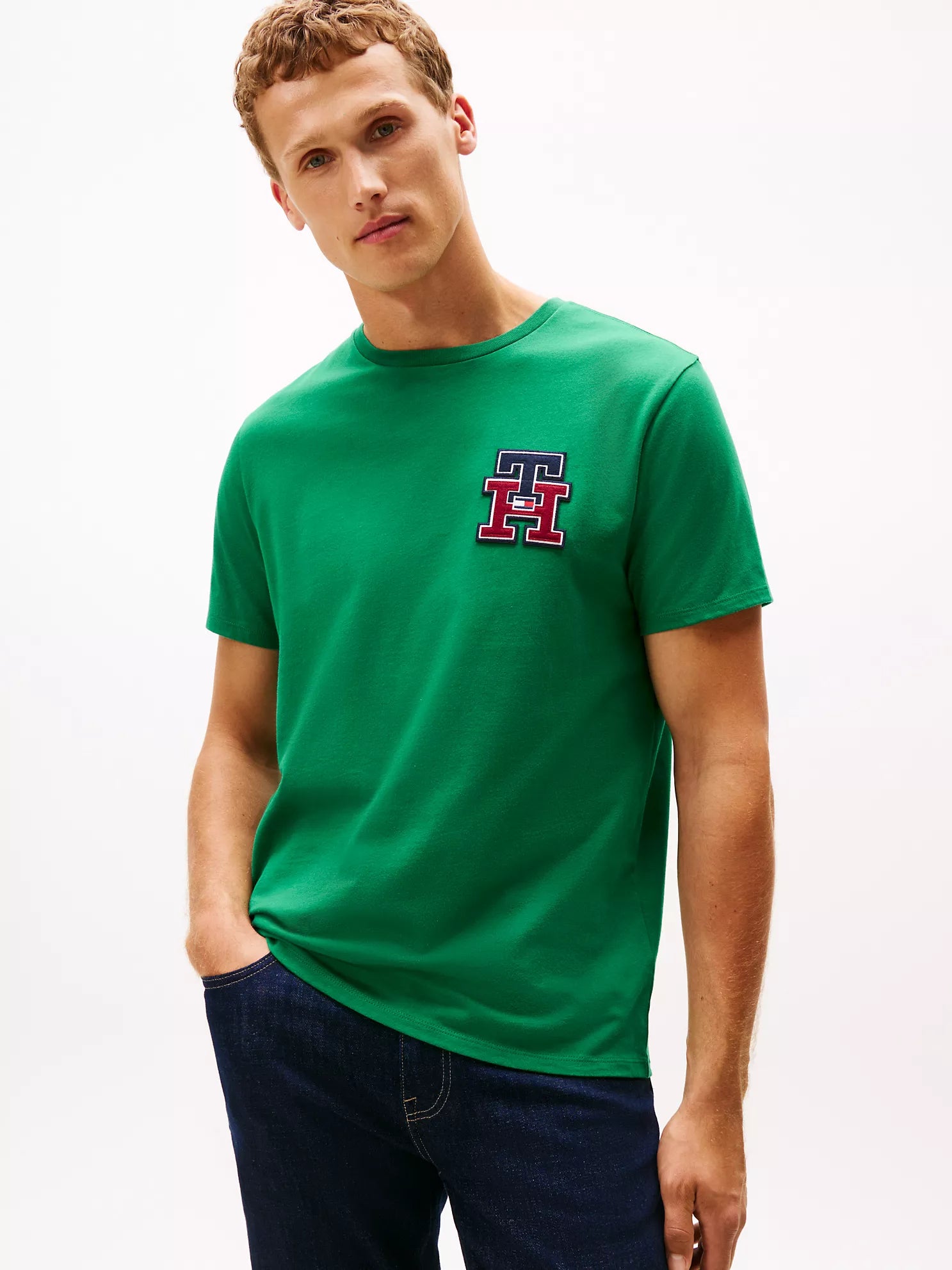 Tommy Hilfiger MENS' Textured Monogram Logo T-Shirt Nouveau Green