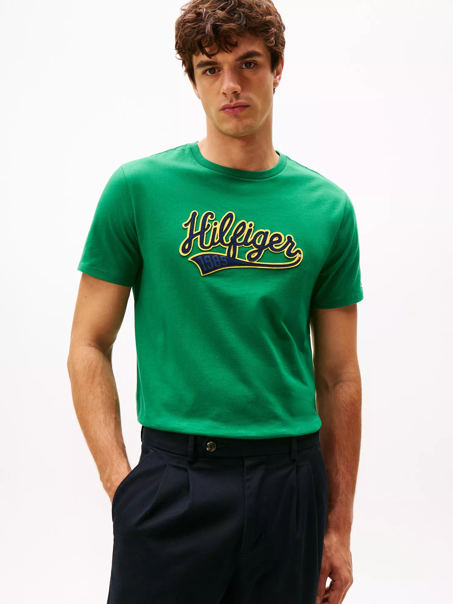 Tommy Hilfiger MENS' Hilfiger Varsity Logo T-Shirt Nouveau Green