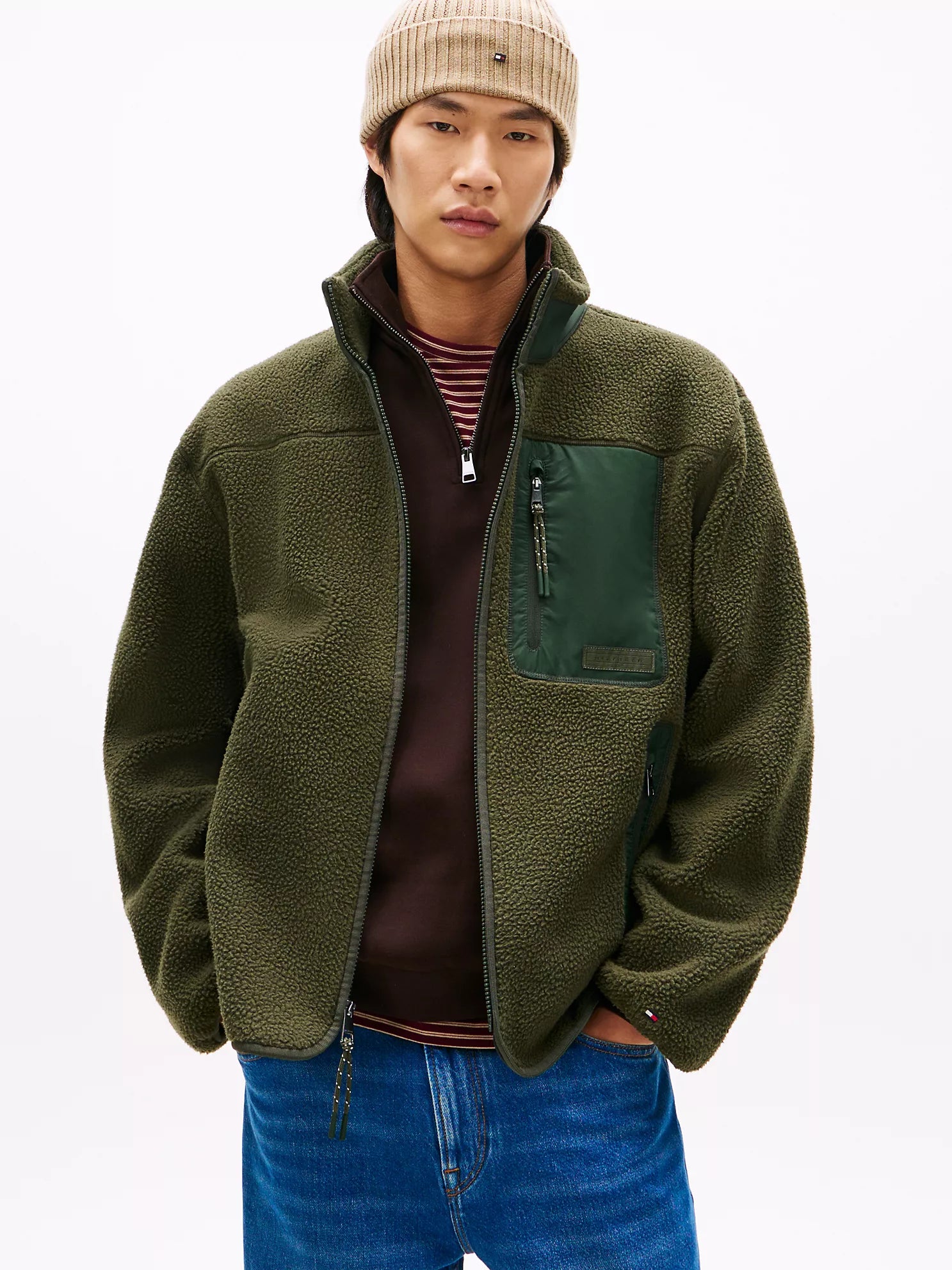 Tommy MENS' Teddy Fleece Zip Jacket Dark Olive