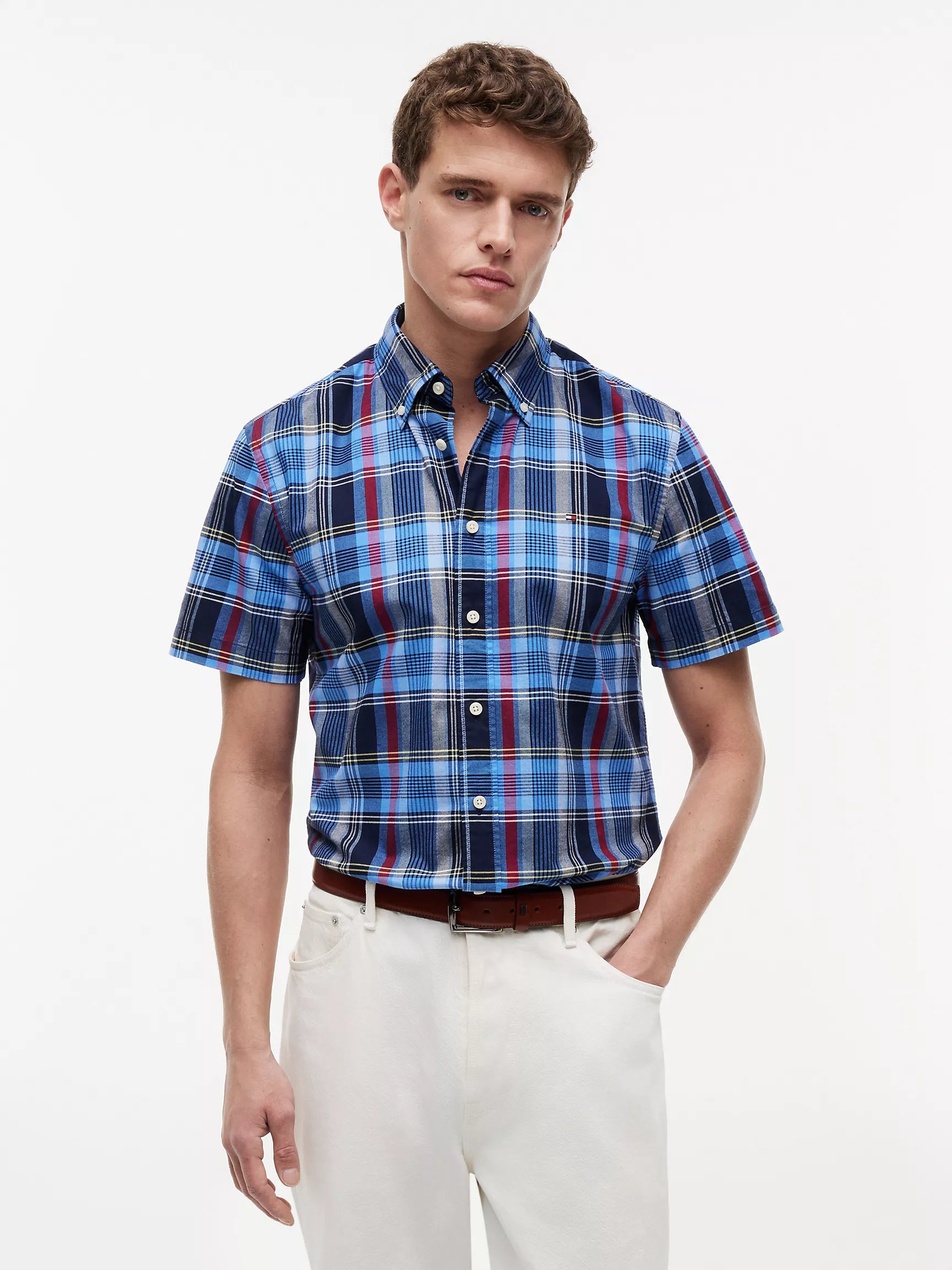 Tommy Regular Fit Bold Plaid Oxford Shirt-Blue Multi Check