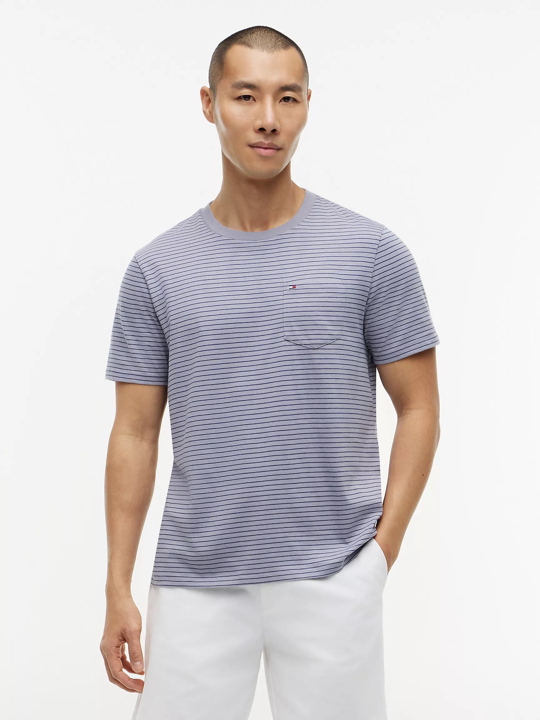 Tommy Hilfiger Men's Striped Pocket T-Shirt-New Grey Stripe