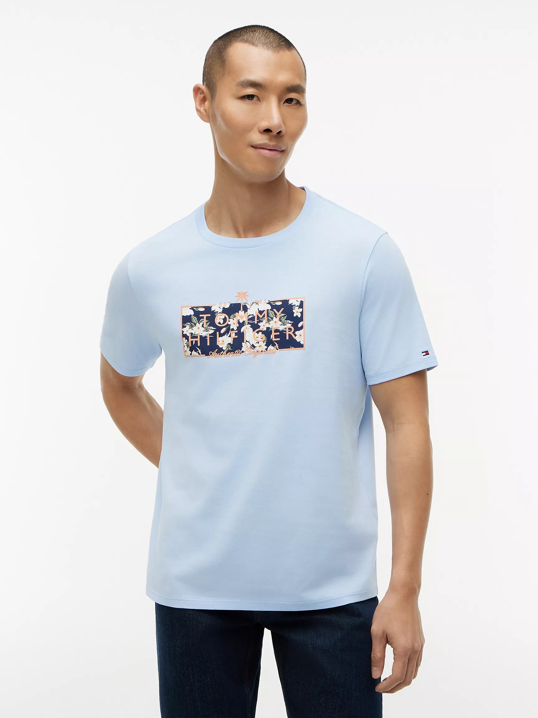 Tommy Men's Tropical Floral Logo T-Shirt-Sweet Blue