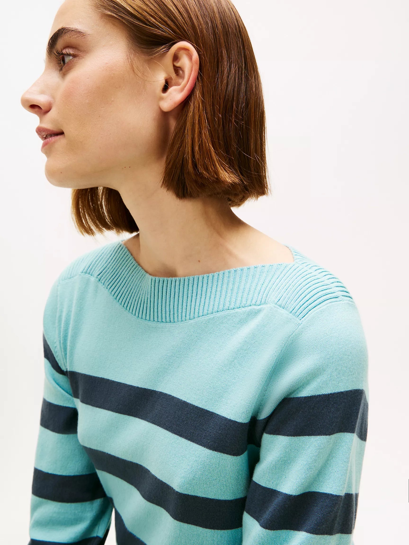TOMMY WOMENS' Stripe Boatneck Sweater/Crystal Lake