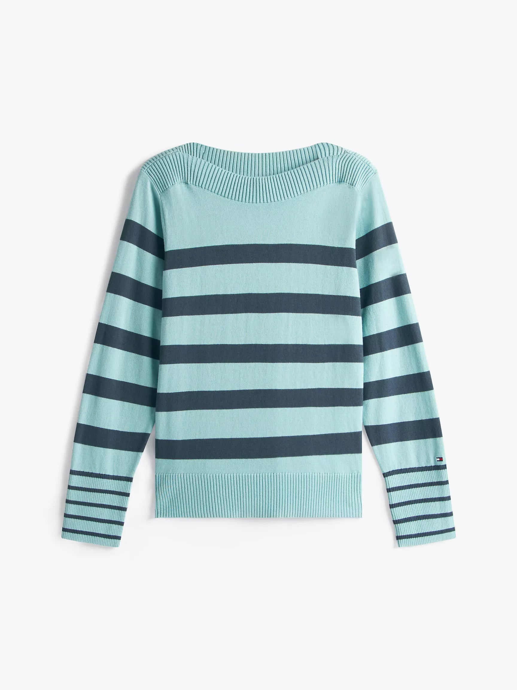 Tommy Womens' Stripe Boatneck Sweater/Crystal Lake