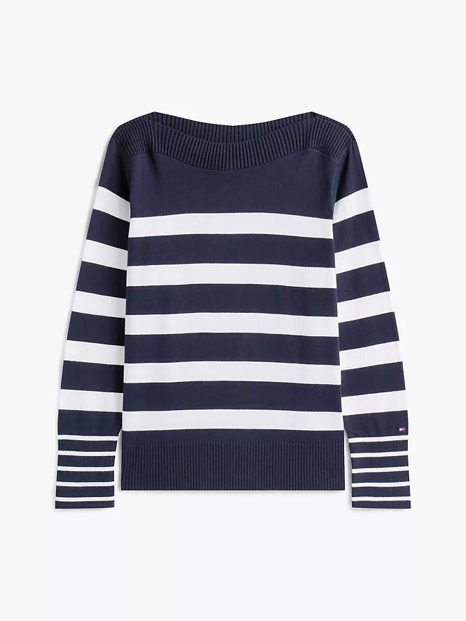 Tommy Womens' Stripe Boatneck Sweater/ NAVY