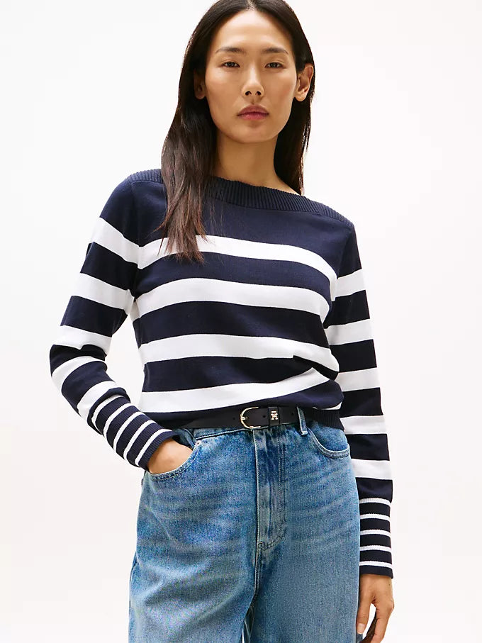 Tommy Womens' Stripe Boatneck Sweater/ NAVY