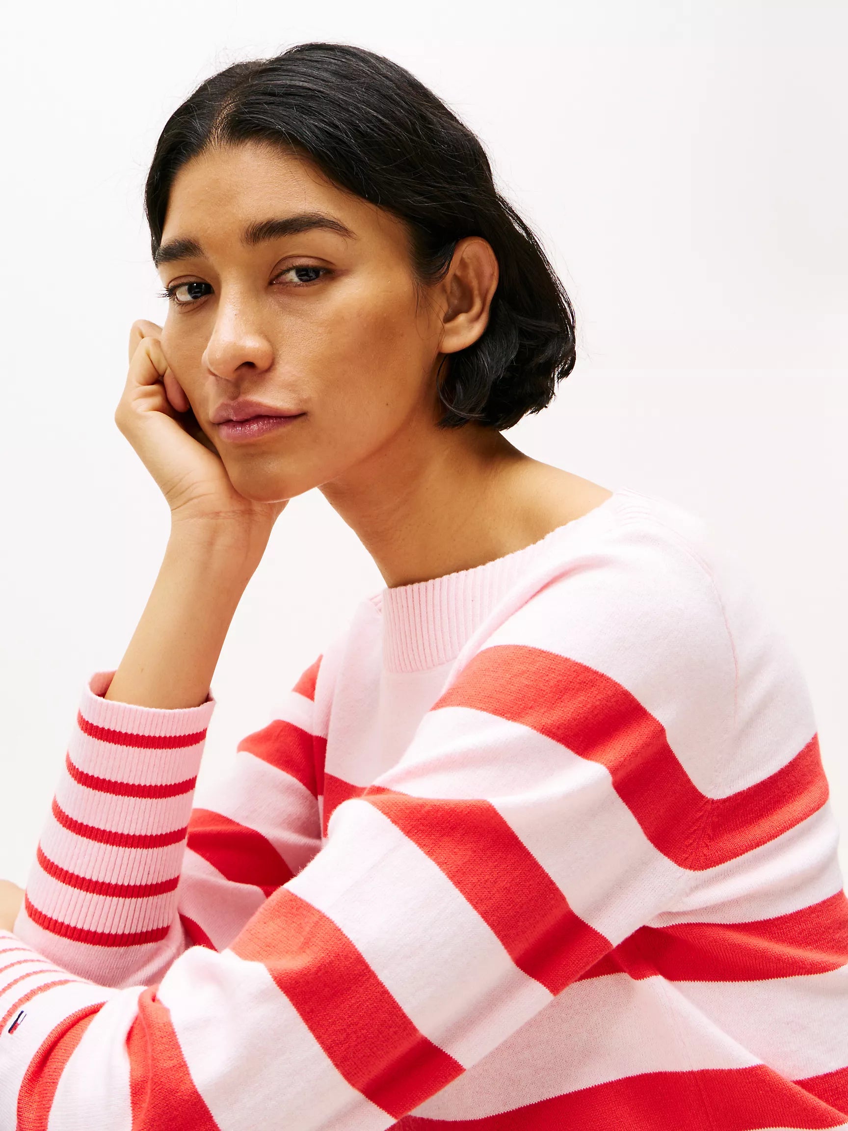Tommy Womens' Stripe Boatneck Sweater/Pink Stripe