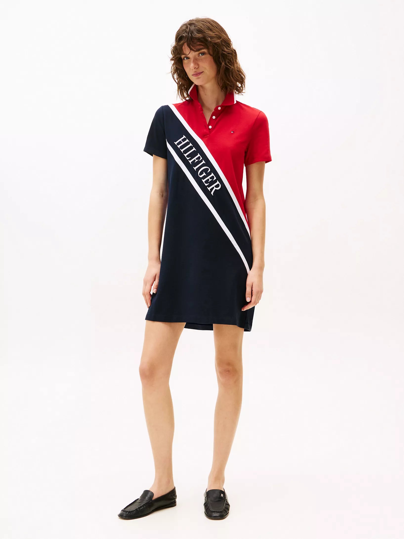 TOMMY WOMENS' Striped polo dress with banner logo