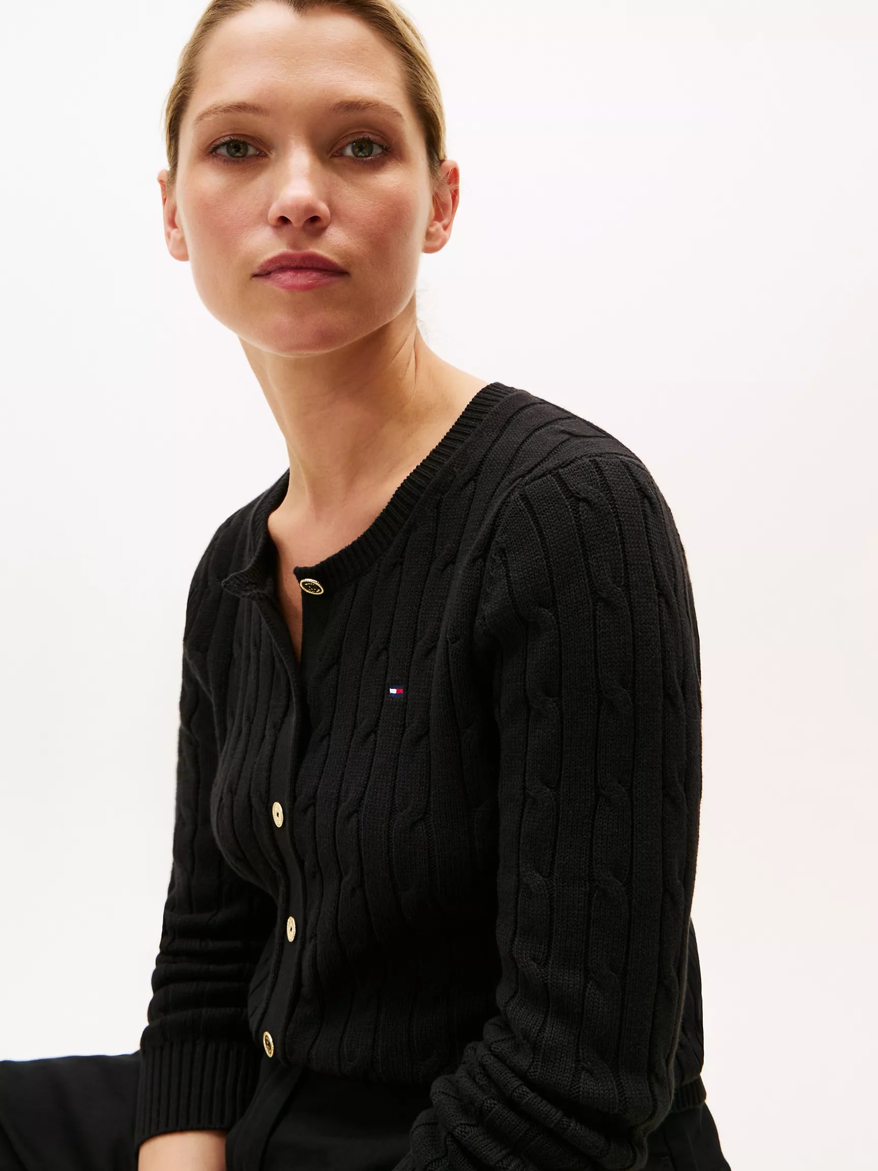 Womens' Tommy Cable Knit Cardigan Black