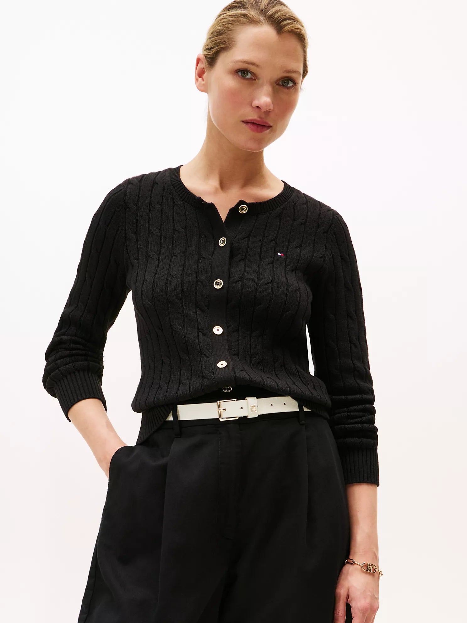 Womens' Tommy Cable Knit Cardigan Black