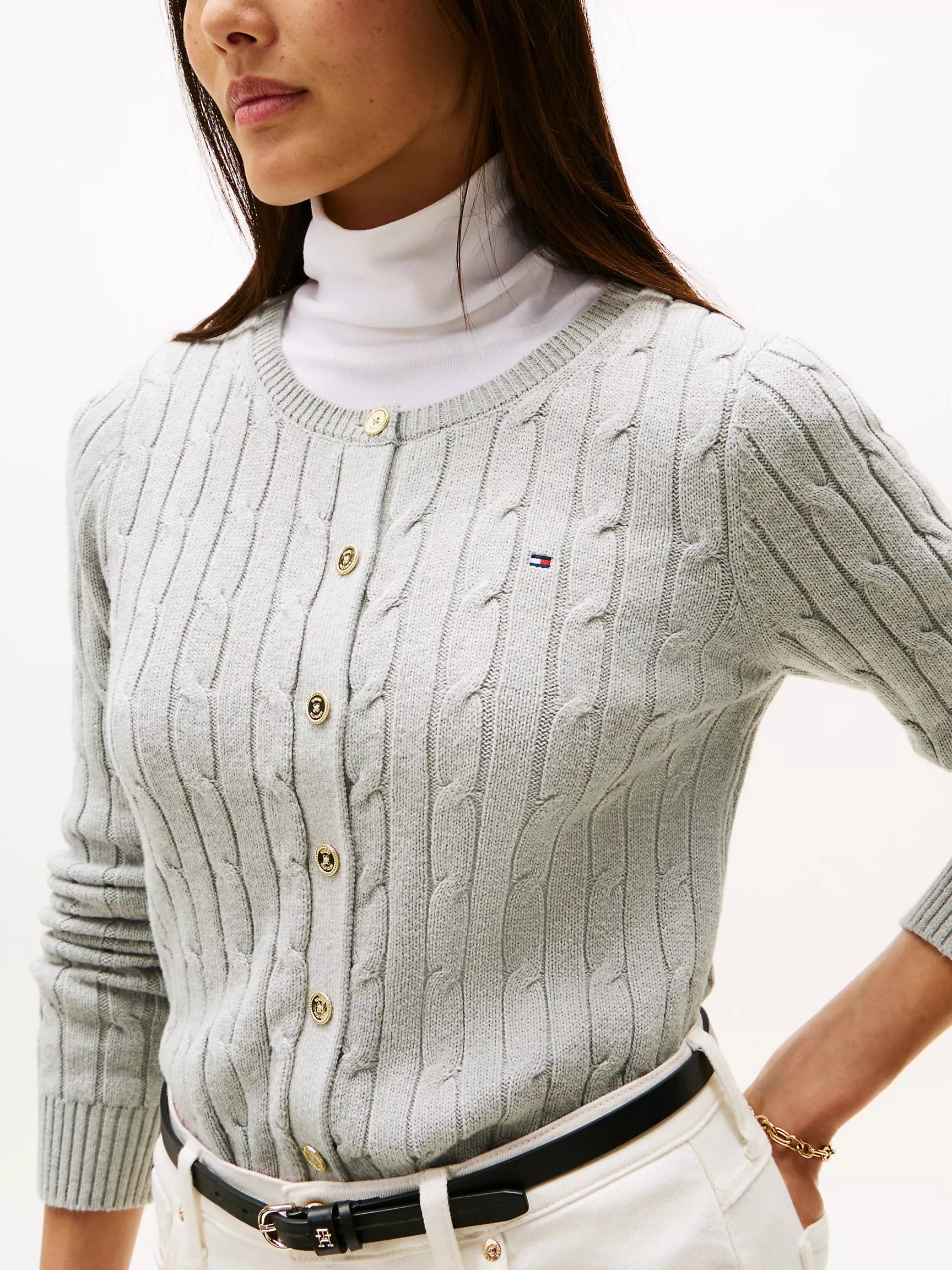 Womens' Tommy Cable Knit Cardigan GREY