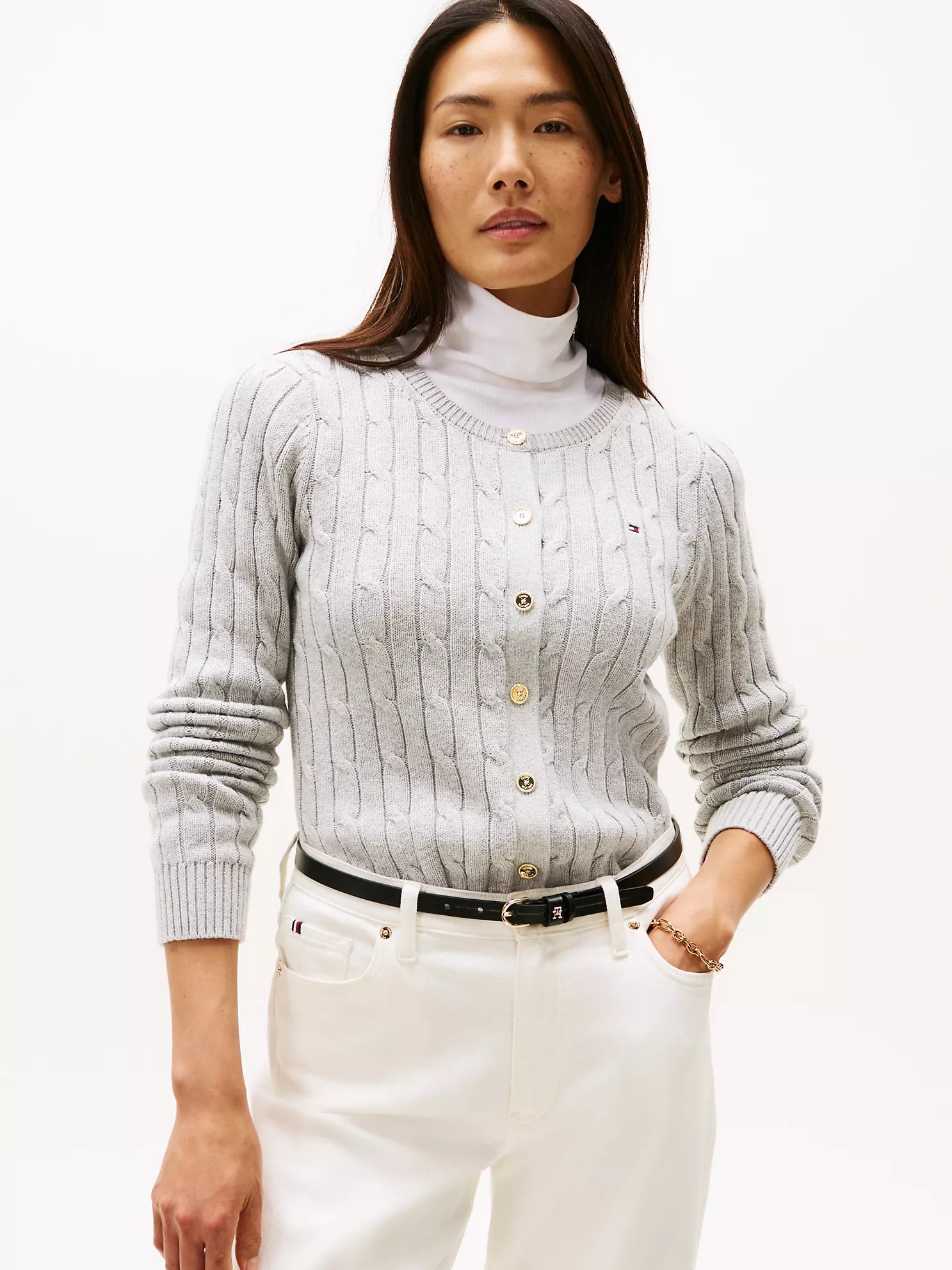 Womens' Tommy Cable Knit Cardigan GREY