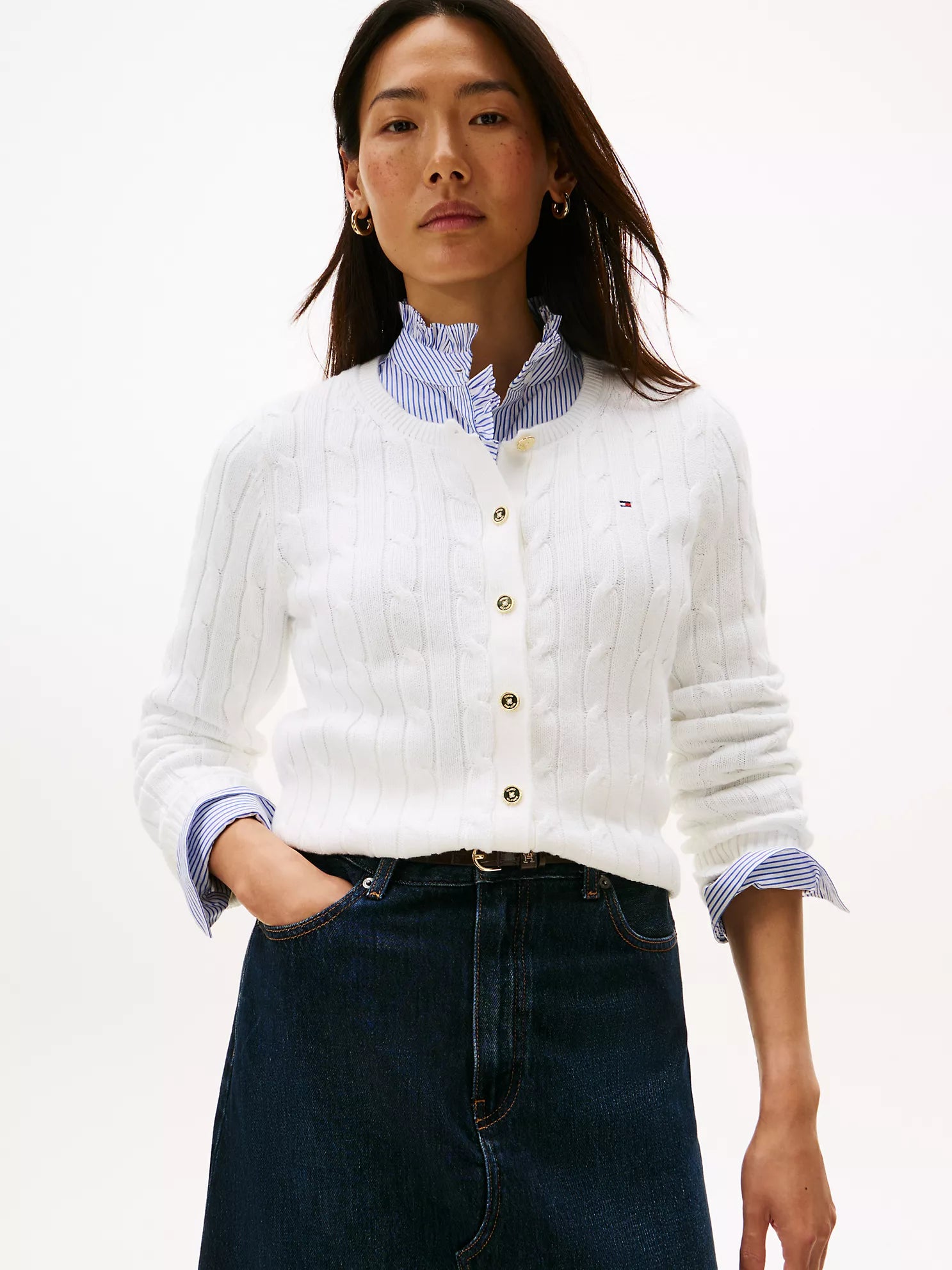 Womens' Tommy Cable Knit Cardigan Ecru