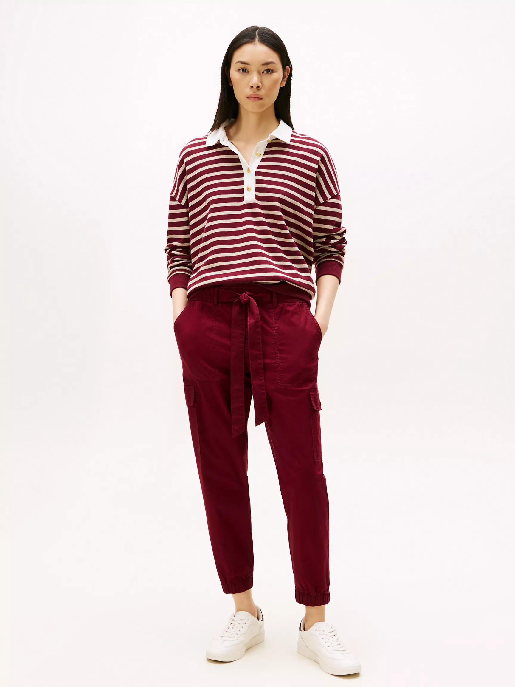 Tommy Womens' Belted Cargo Jogger/ Burgundy