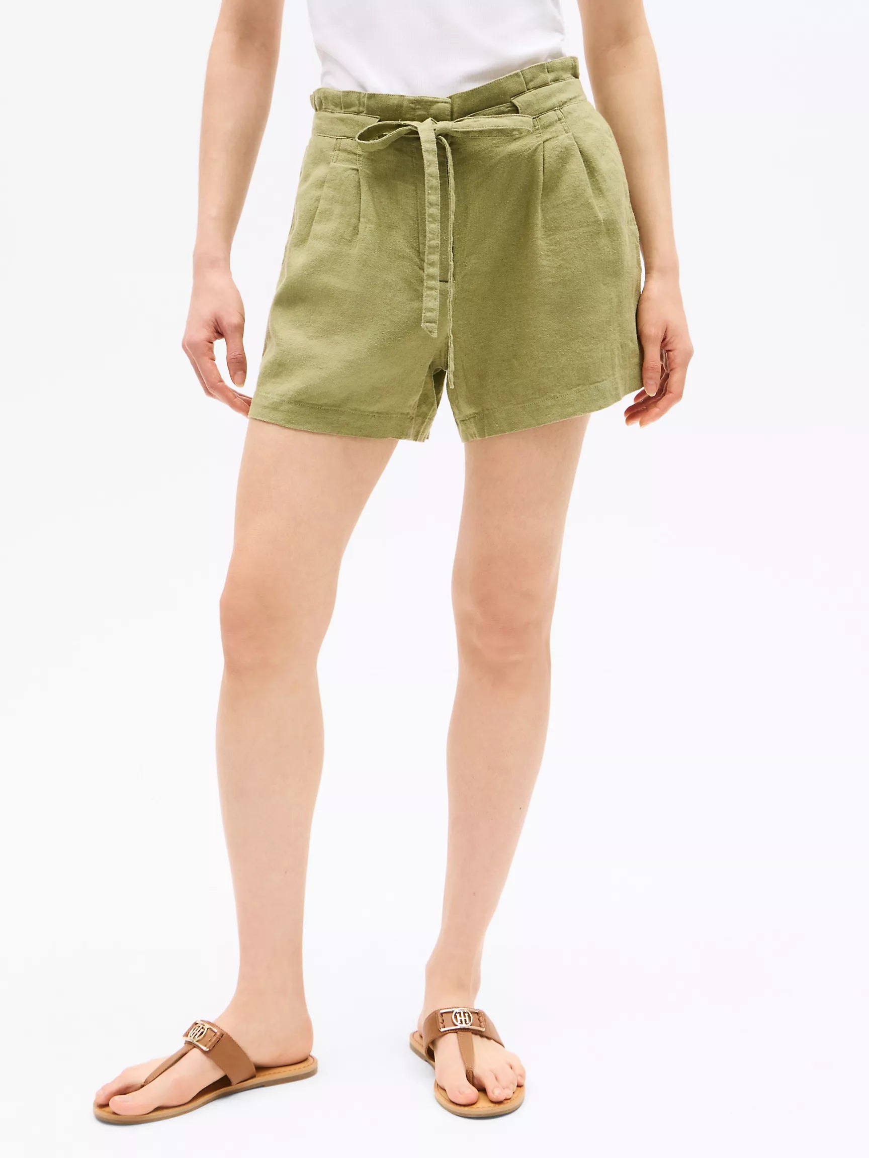 Womens' Tommy Linen-Blend Paper Bag Short / Faded Olive