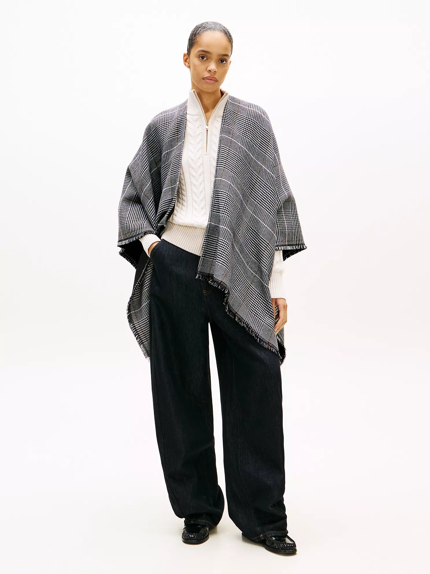 WOMENS' Tommy Hilfiger Glen Plaid Houndstooth Cape Black / Multi