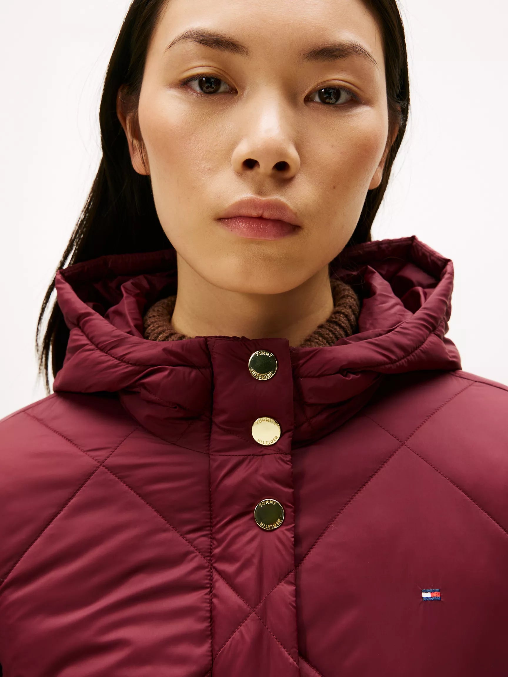 Tommy WOMENS' Hooded Padded Quilted Jacket Burgundy