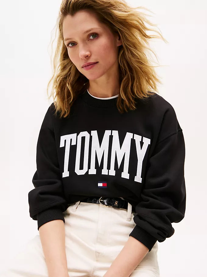 Tommy Womens' Varsity Tommy Logo Crewneck Sweatshirt/Black