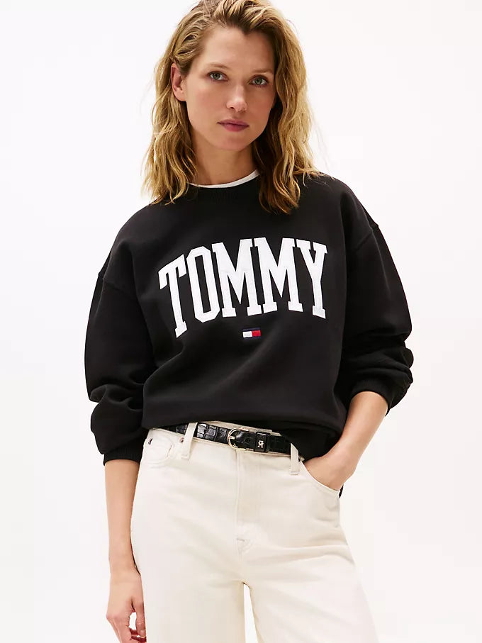 Tommy Womens' Varsity Tommy Logo Crewneck Sweatshirt/Black