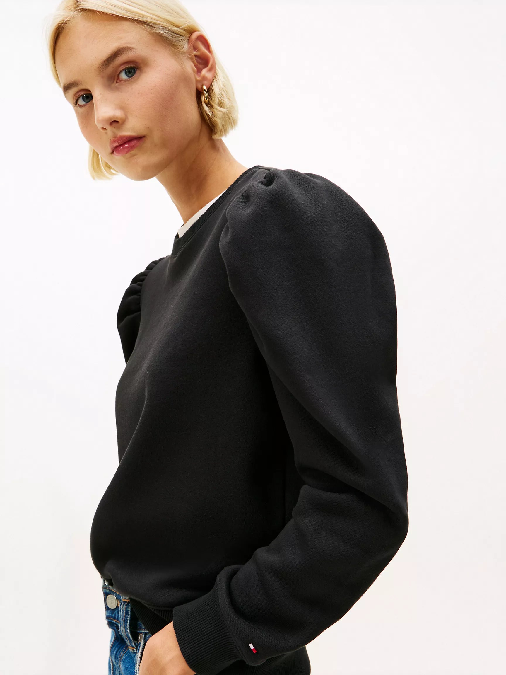 Womens' TOMMY Puff-Sleeve Fleece Sweatshirt BLACK