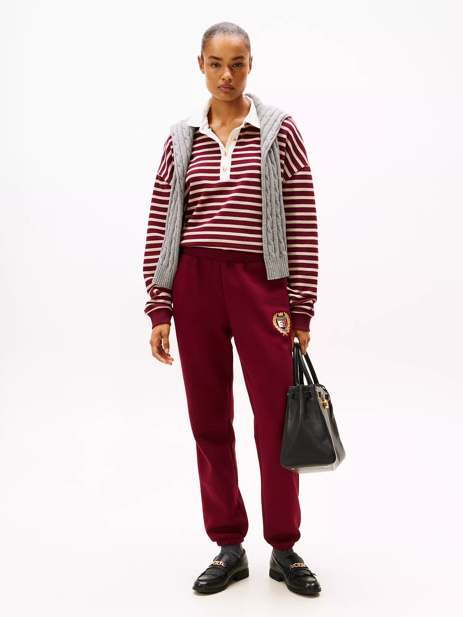 Tommy Womens' Crest Logo Fleece Sweatpant Burgundy