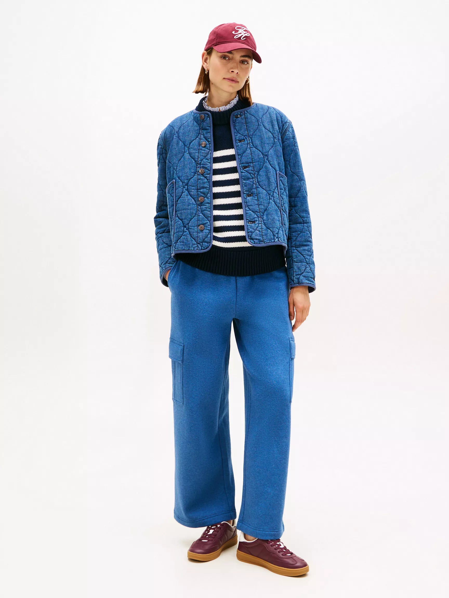 Womens' Tommy Flag Wide-Leg Cargo Sweatpant/Blue