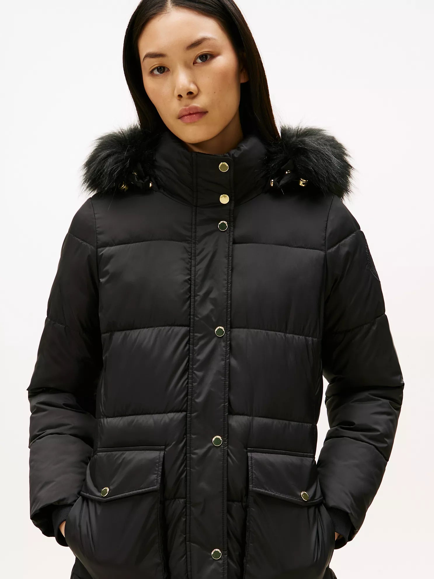 TOMMY WOMENS' Hooded Puffer Coat Black
