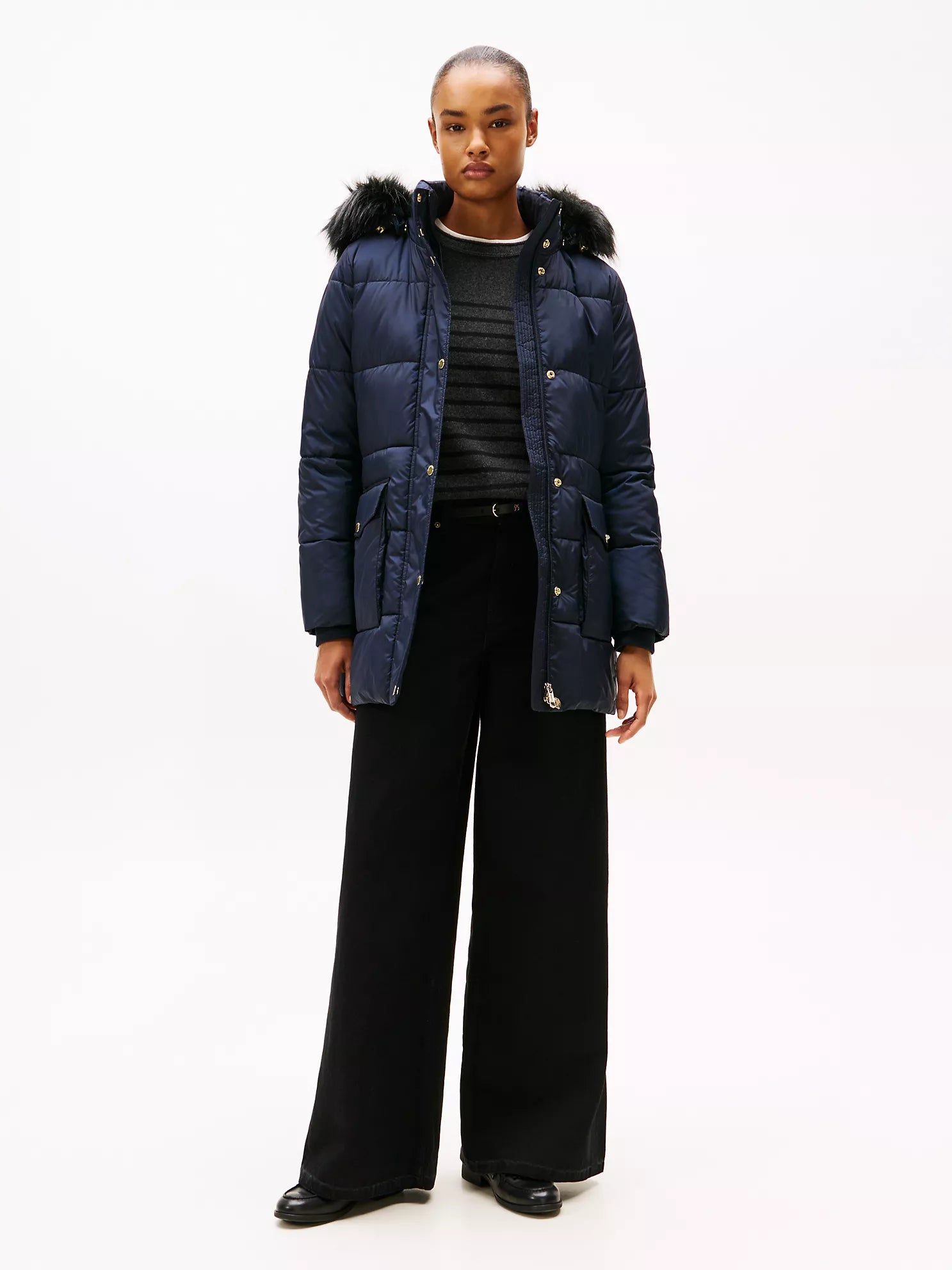 TOMMY WOMENS' Hooded Puffer Coat Navy Blue