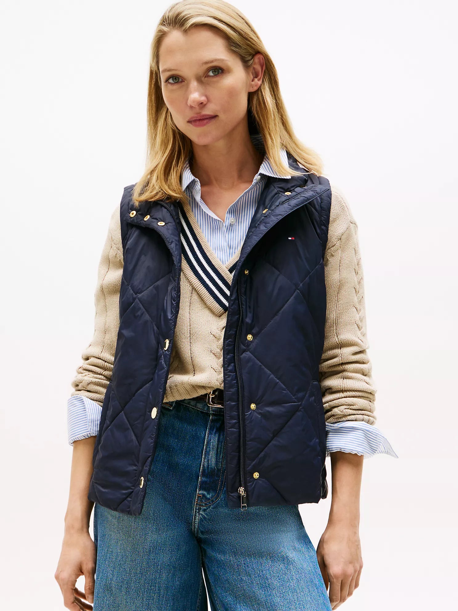 TOMMY WOMENS' Padded Quilted Vest Navy Blue