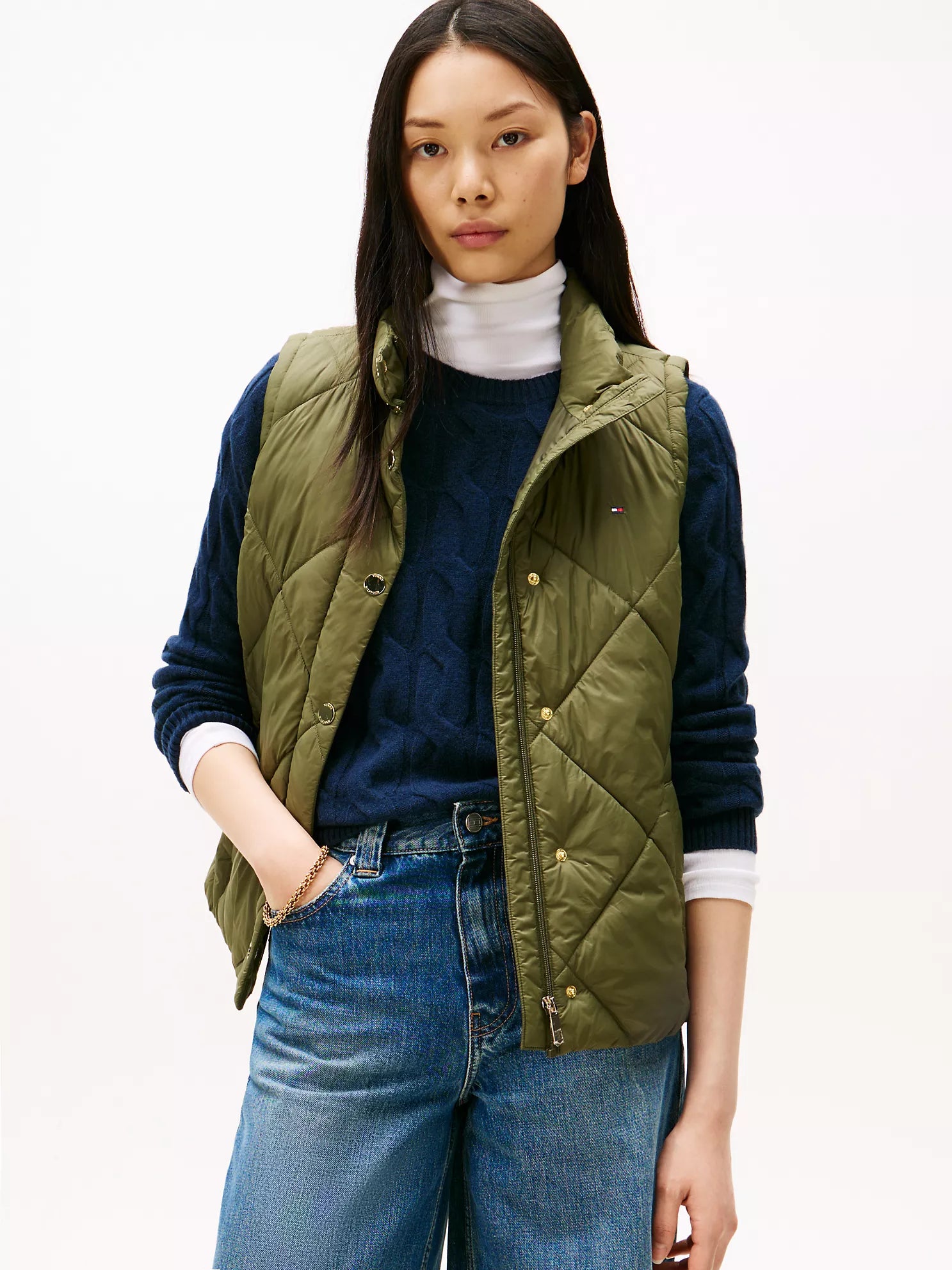 TOMMY WOMENS' Padded Quilted Vest Utility Olive