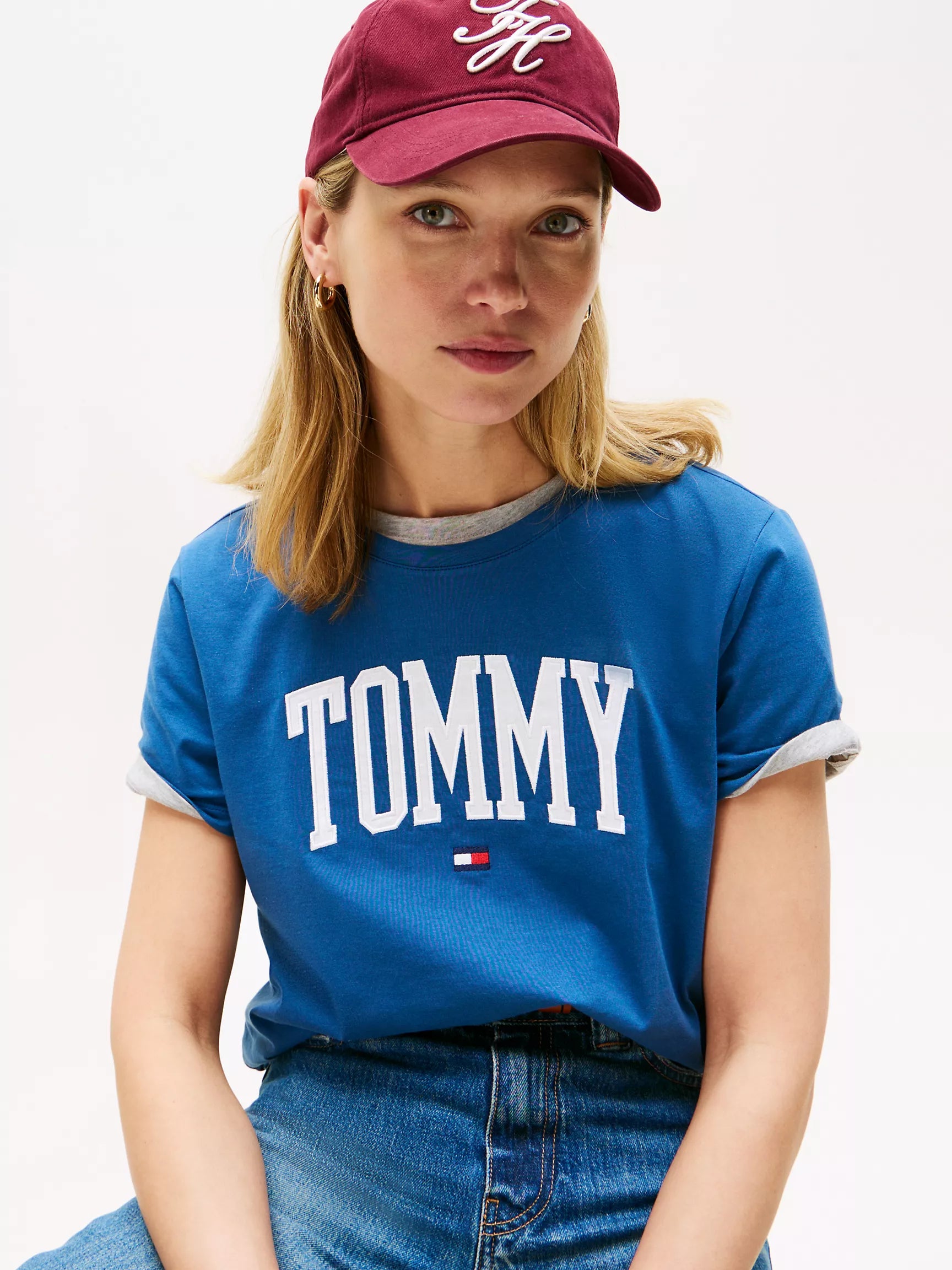 Womens' Tommy Logo T-Shirt/ Fossil Blue