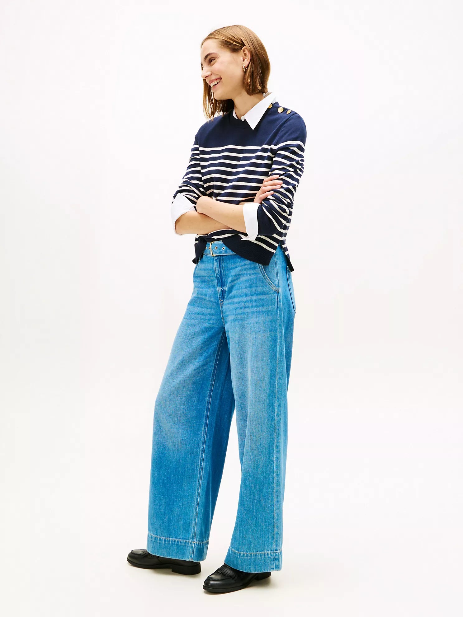 TOMMY WOMENS' High-Rise Belted Wide Leg Jean