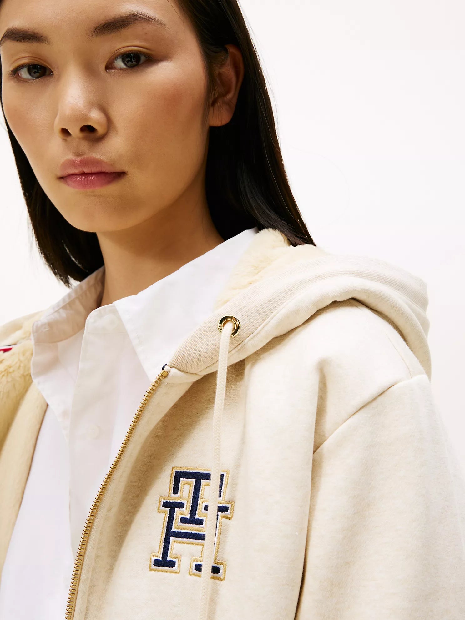 Womens' Tommy Plush-Lined Fleece Zip Hoodie Country Ivory Heather